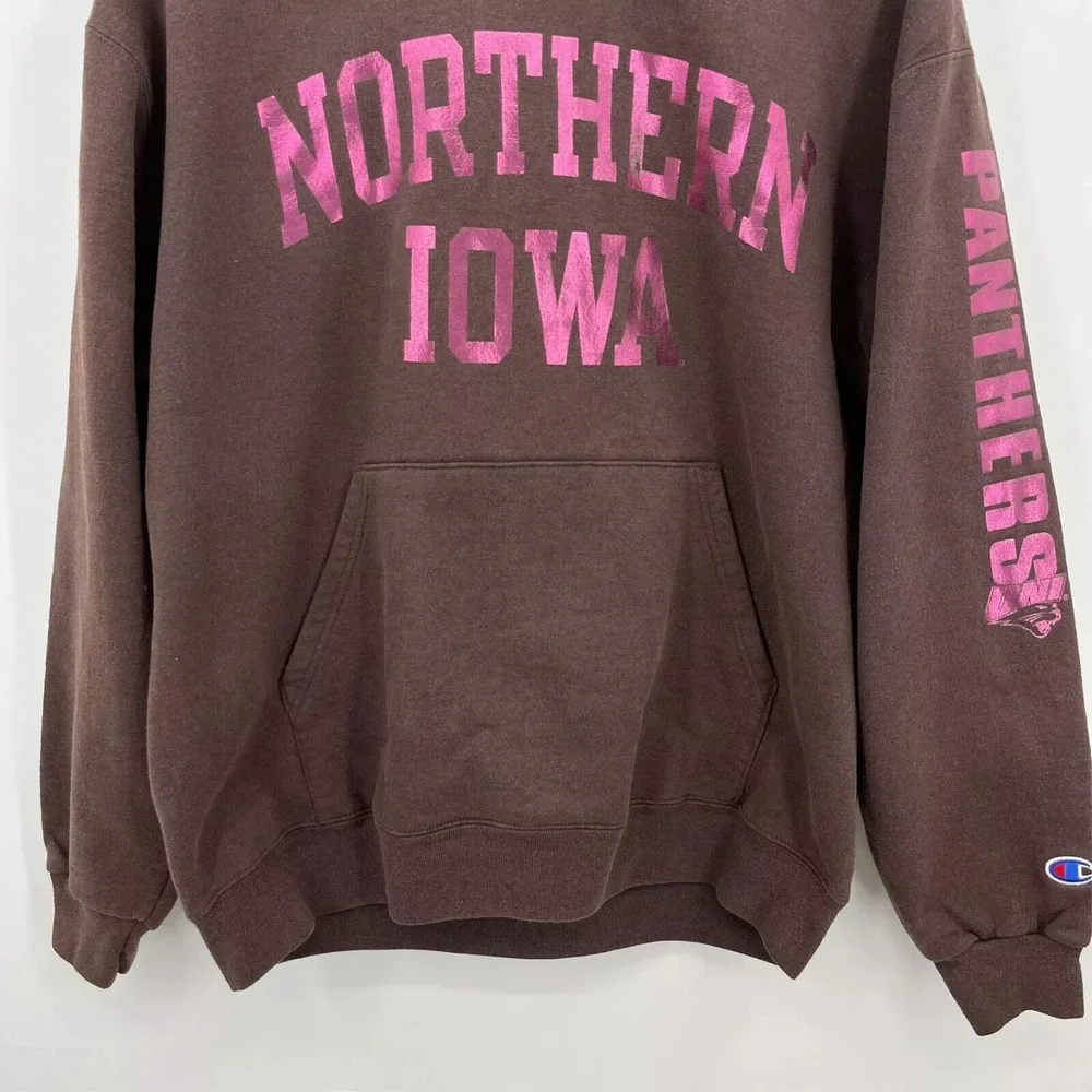 Champion Northern Iowa Panthers Hoodie Brown Pink Metallic Mens Large